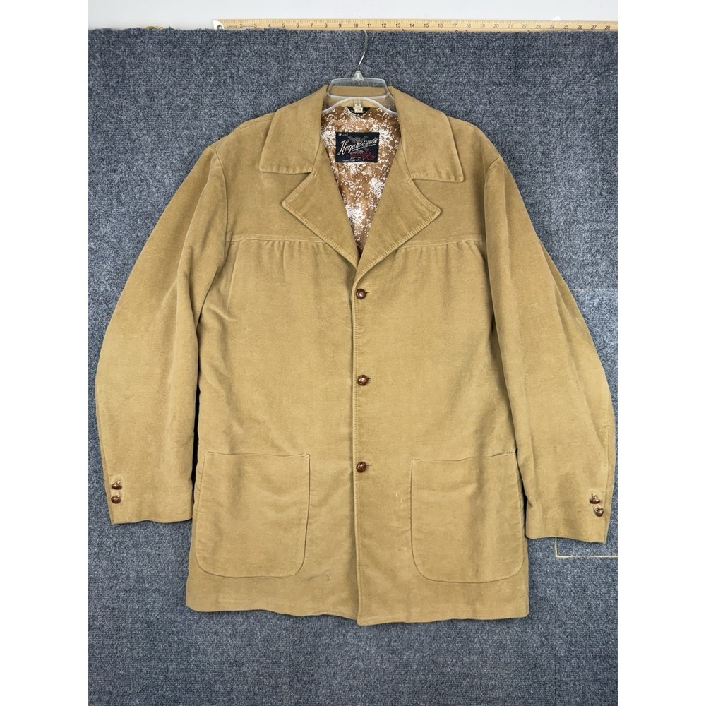 VINTAGE Marshall Ray Hague Suede Mens 42L Brown Sport Coat Blazer Wool Button